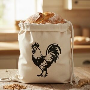 Farmhouse Rooster Bread Bag – Muslin Cotton Reusable Bread Storage Bag
